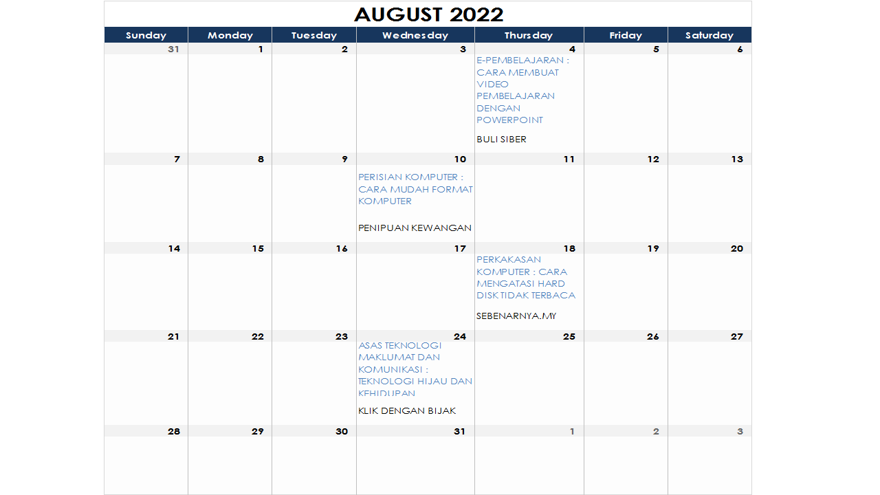 JADUAL AKTIVITI OGOS