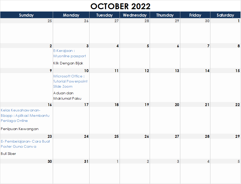 Jadual Aktiviti Oktober