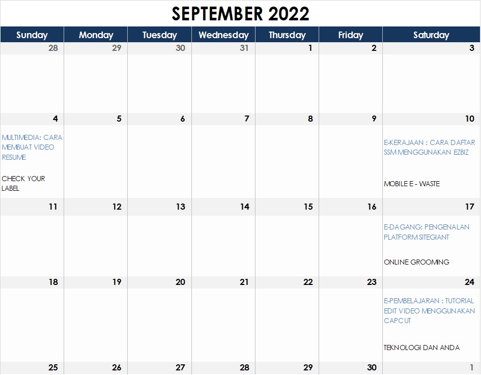 Jadual Aktiviti September