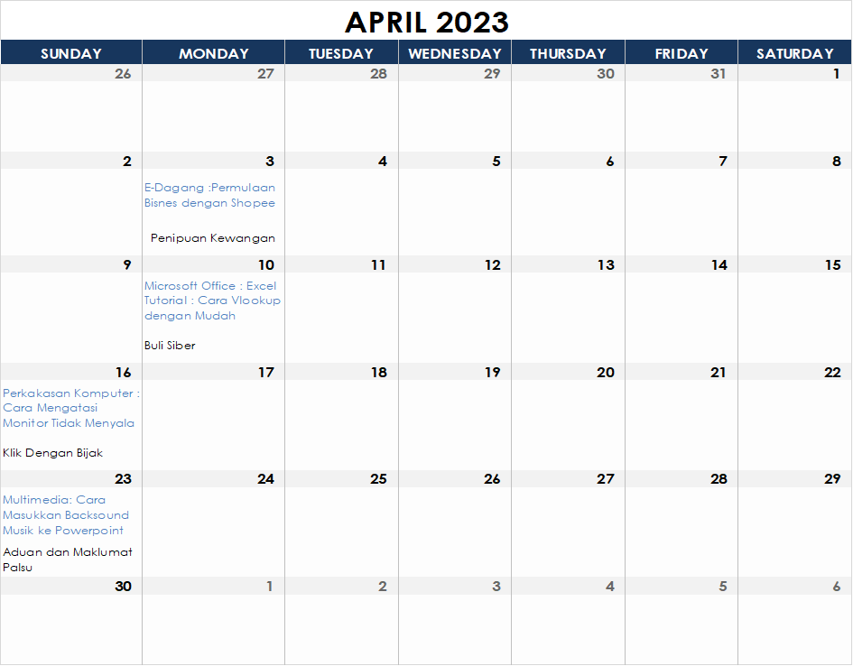 Jadual Aktiviti April 2023