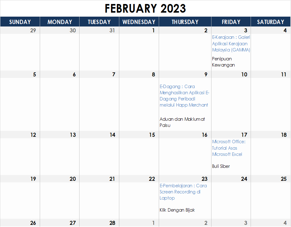 Jadual Aktiviti Februari