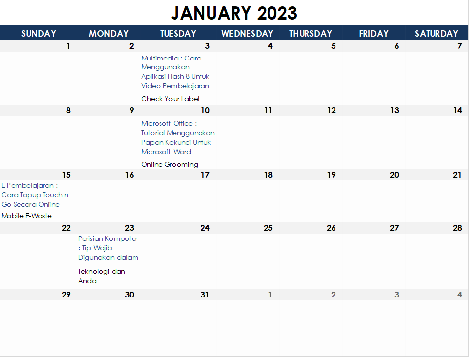 Jadual Aktiviti Januari