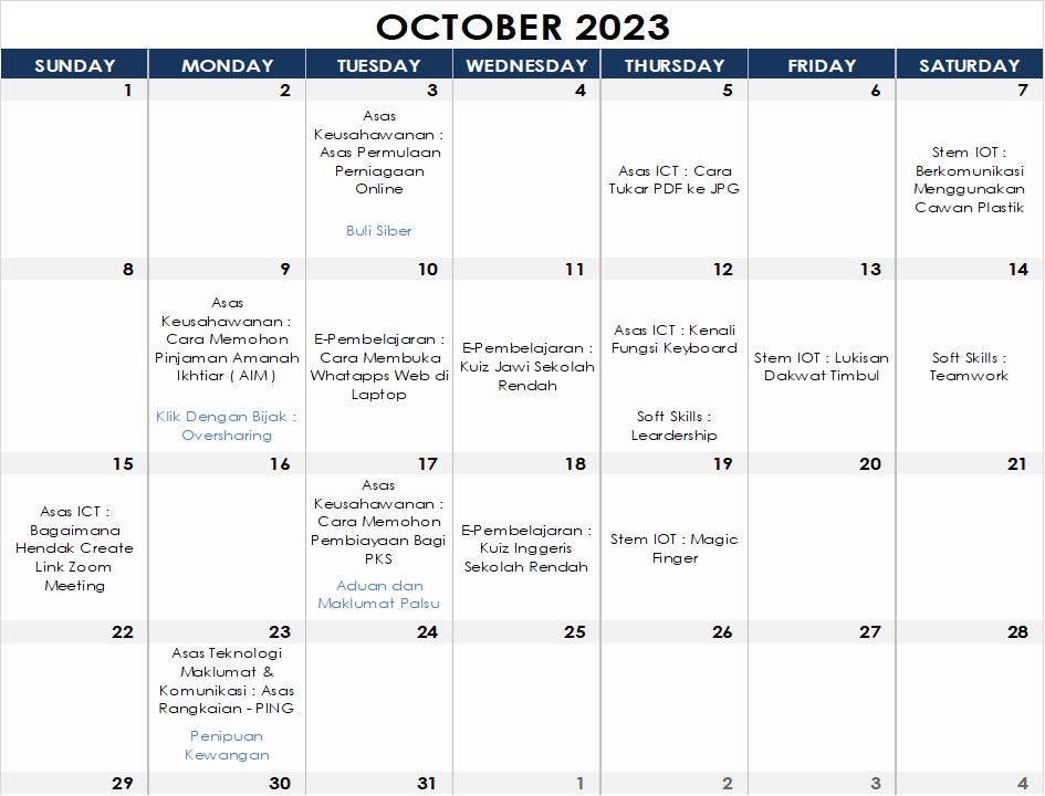 Jadual Aktiviti Oktober 2023