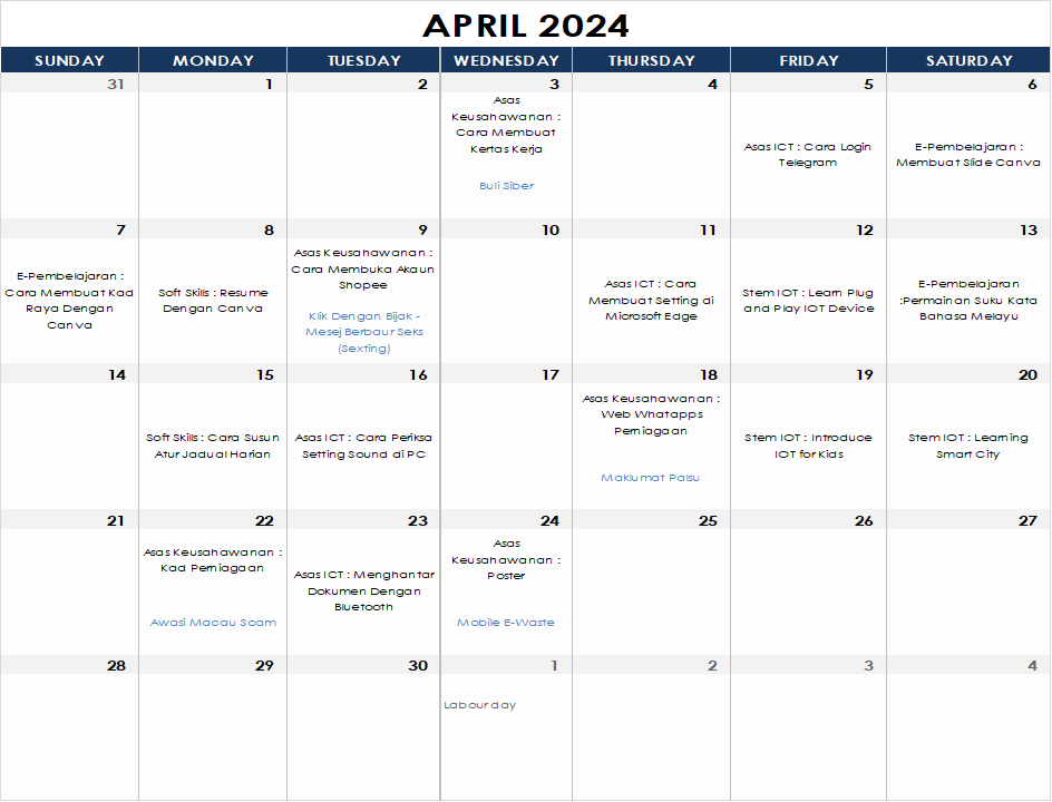 Jadual Aktiviti April 2024