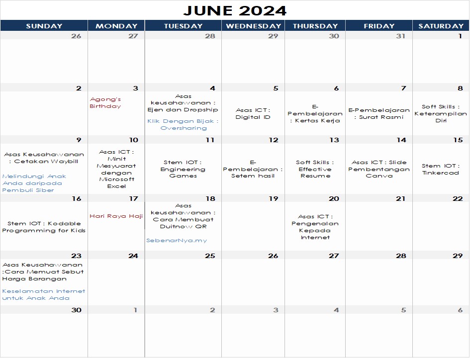 Jadual Aktiviti Jun 2024