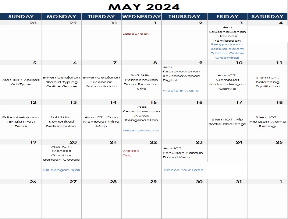 Jadual Aktiviti Mei 2024