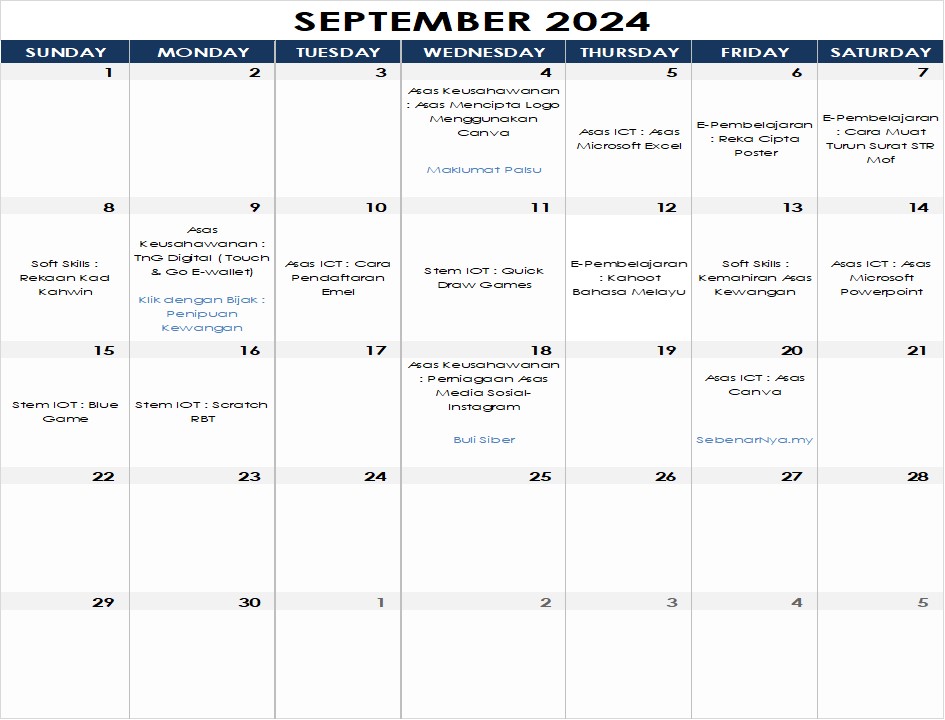 Jadual Aktiviti September